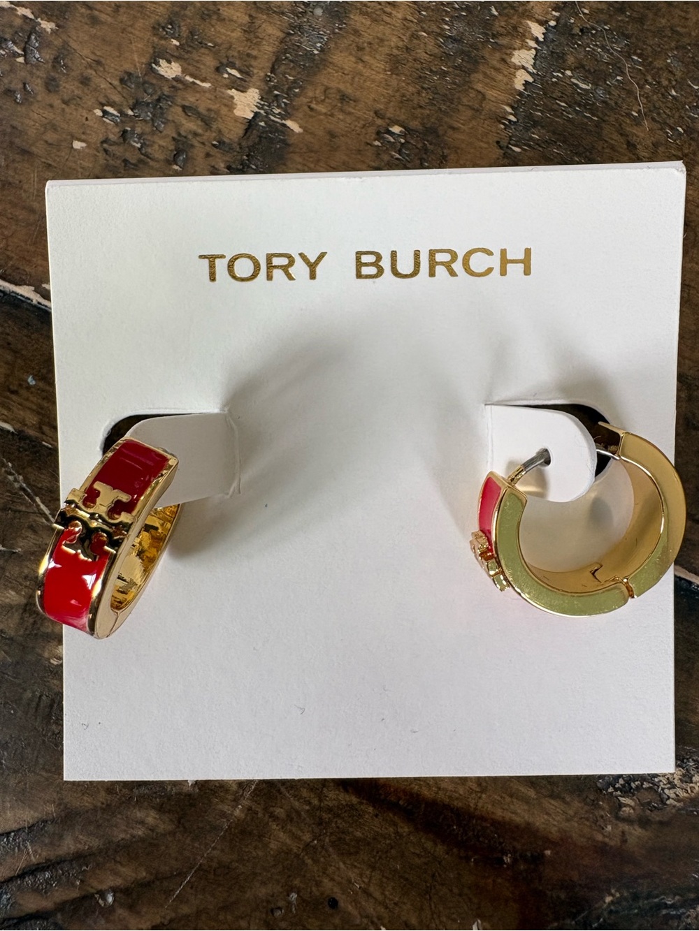 Tory Burch Gold-Tone Hoop Earrings with Red Enamel
